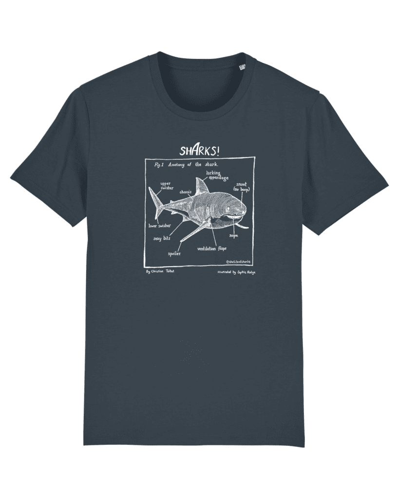 Anatomy Of A Shark - Unisex Hand Printed Cotton T-Shirt