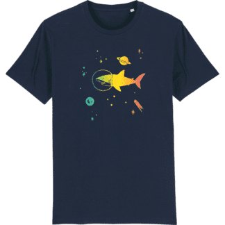 Space Shark - Unisex Hand Printed Cotton T-Shirt