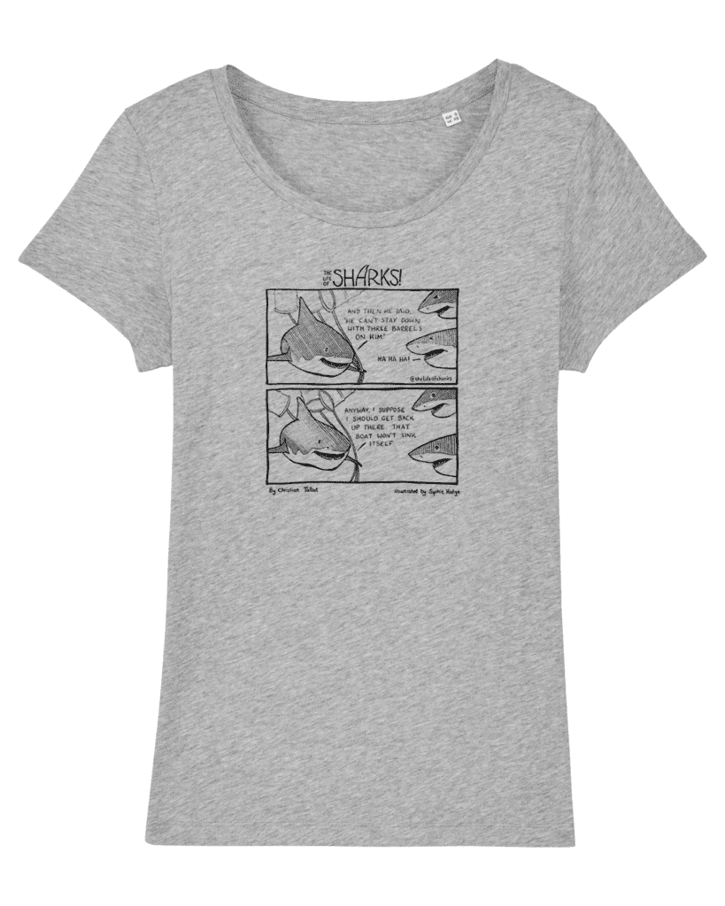Three Barrels - Ladies Fit Hand Printed Cotton T-Shirt.