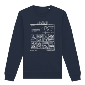 Wetflix – Unisex Hand Printed Sweatshirt in French Navy with white print