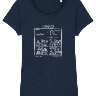 Wetflix – Ladies Fit Hand Printed Cotton T-Shirt in French Navy with white print